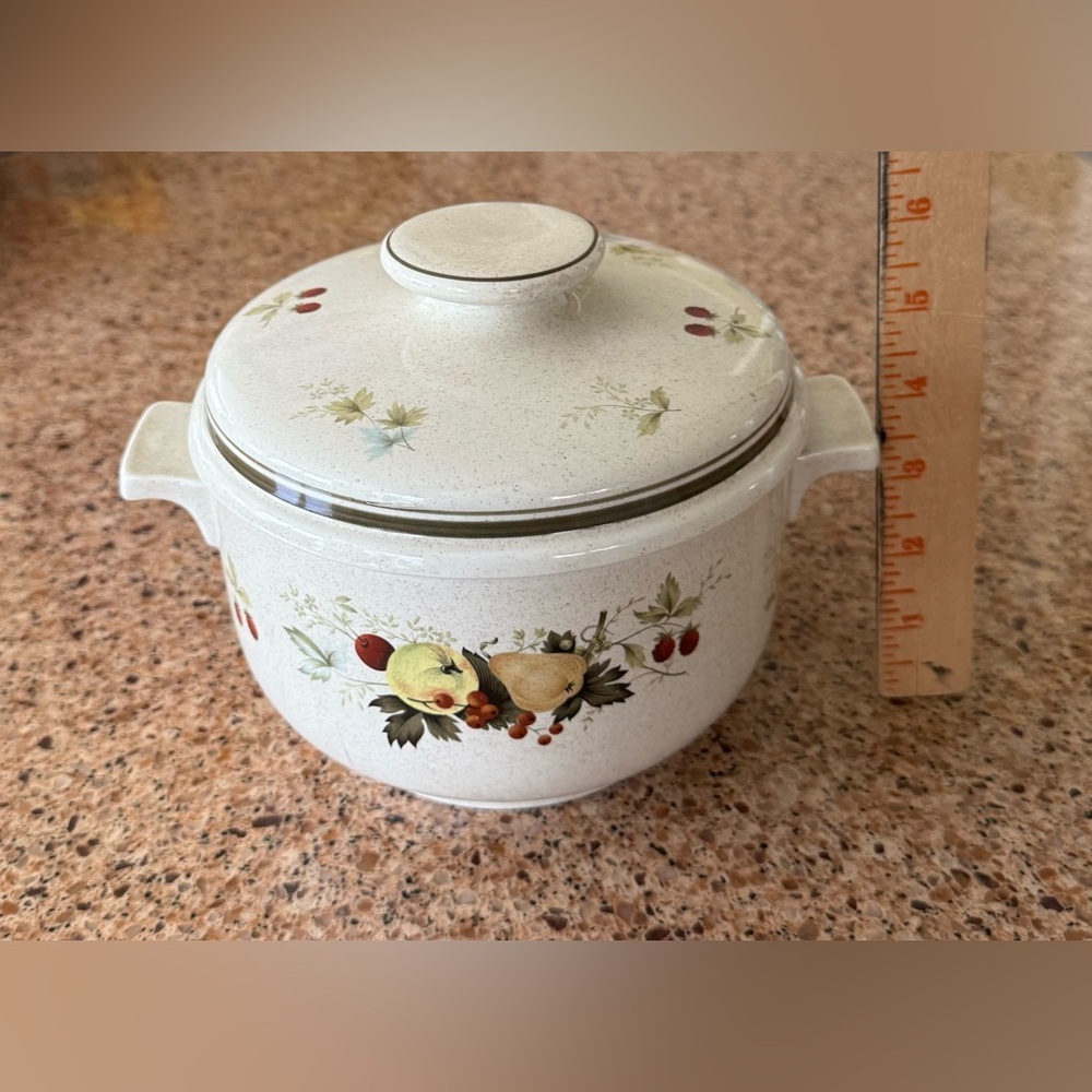 Vintage Royal Doulton Casserole: Cornwall Pattern, Double Green Trim